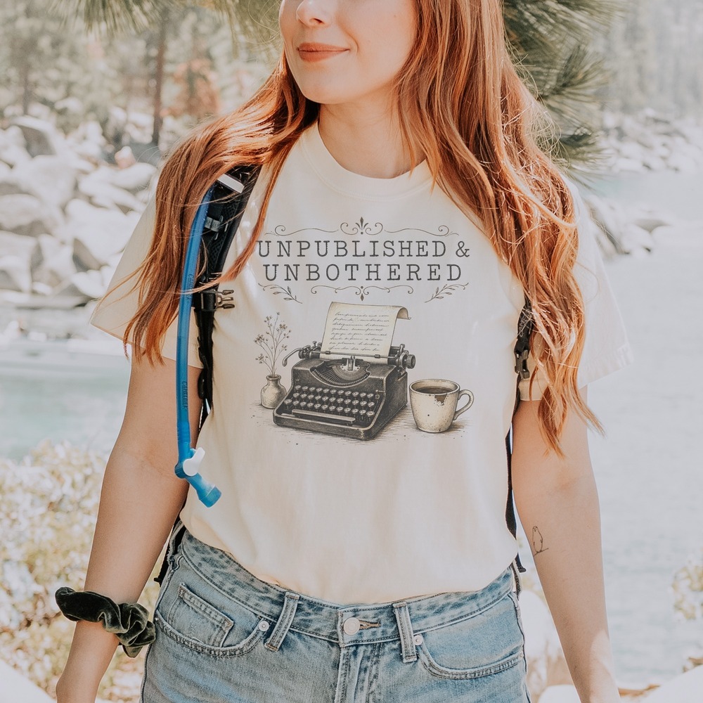 Unpublished & Unbothered Typewriter on Writing Desk Tee